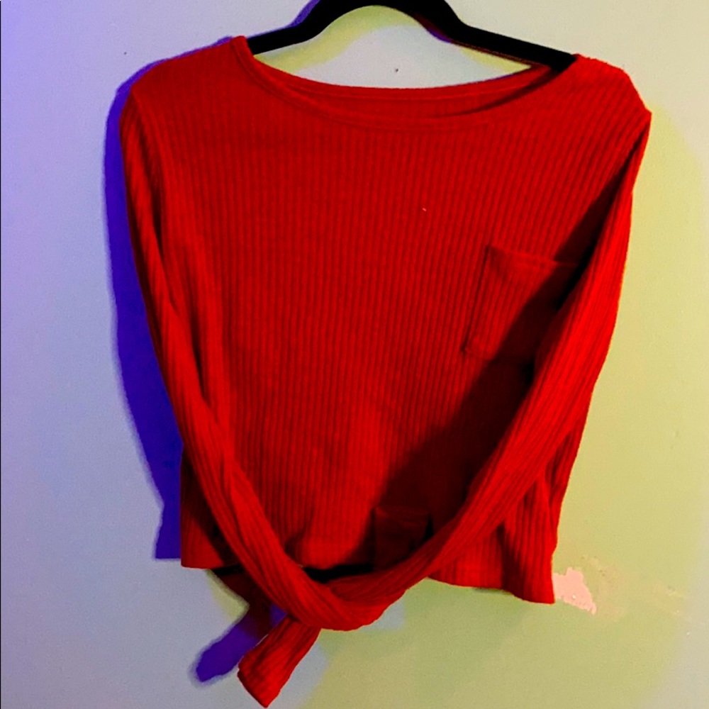 Burnt Orange long sleeve crop top with mini pocket